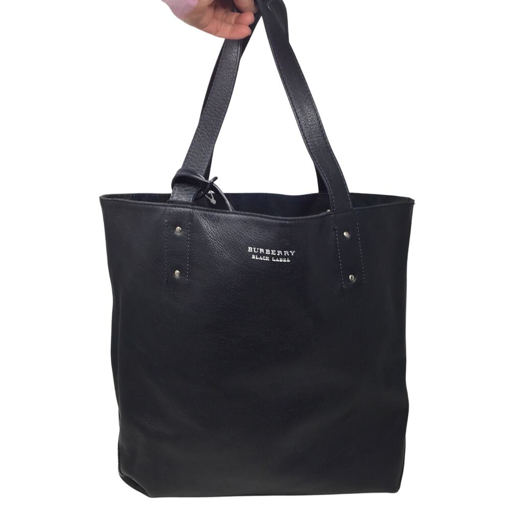 Burberry Black Label Reversible (Camo) Black Leather Tote with Pouch